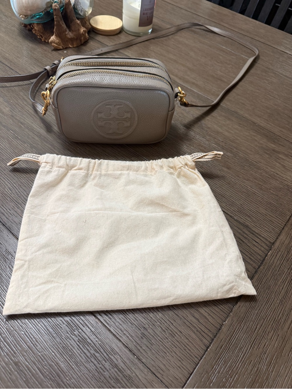 Tory Burch Pebbled Leather Crossbody in Taupe